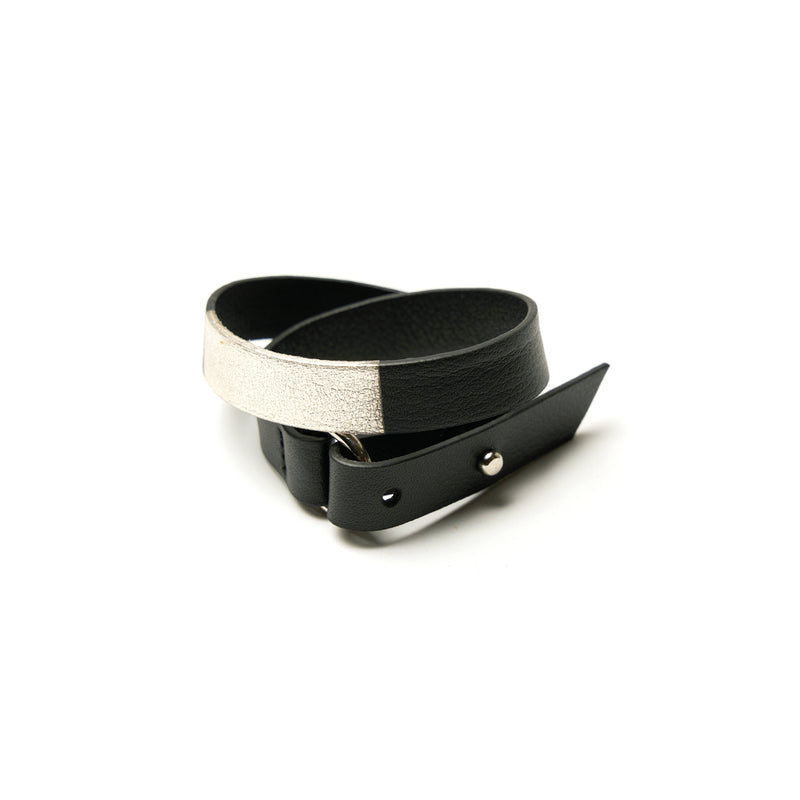 Leather Bracelet - Black/Silver